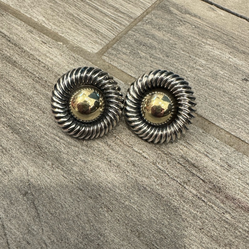 David Yurman Gold Dome Cookie Cable Earrings w/Omega backs 14K/925 Silver